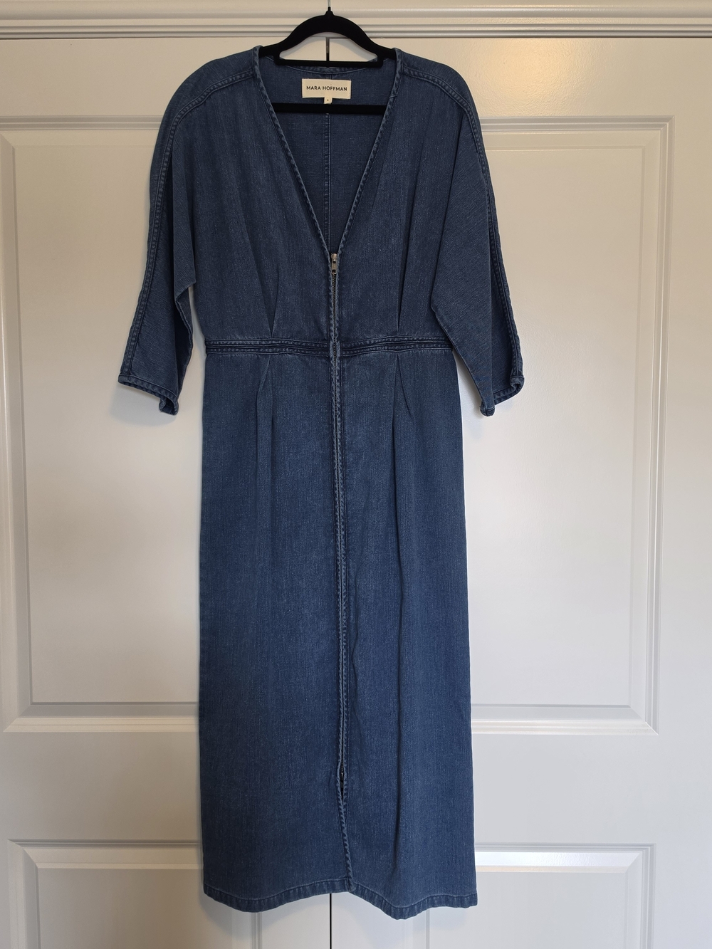 MARA HOFFMAN ANNETTA DENIM ZIP FRONT MAXI DRESS US 8 HEMP ORGANIC COTTON